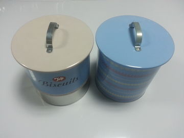 Китай Покрашенные контейнеры печенья олова металла с ручкой на крышке, толщине 0.25mm поставщик